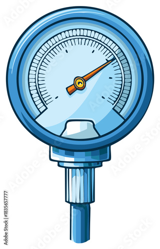 Blue cartoon pressure gauge with orange pointer indicating a measurement