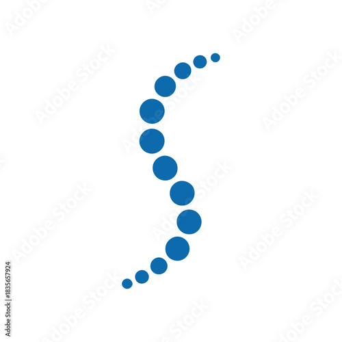 Abstract stylized blue spine or sshape made of connected dots representing chiropractic care or spinal health, isolated on white background.