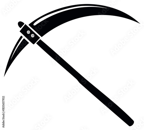 Black and White Scythe Silhouette Illustration on White Background