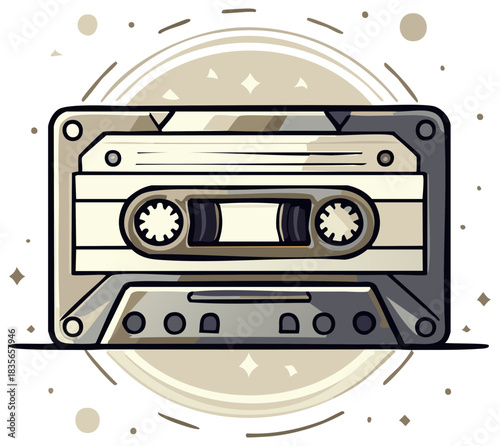 Retro Audio Cassette Tape Illustration. Vintage Music Recording Concept.