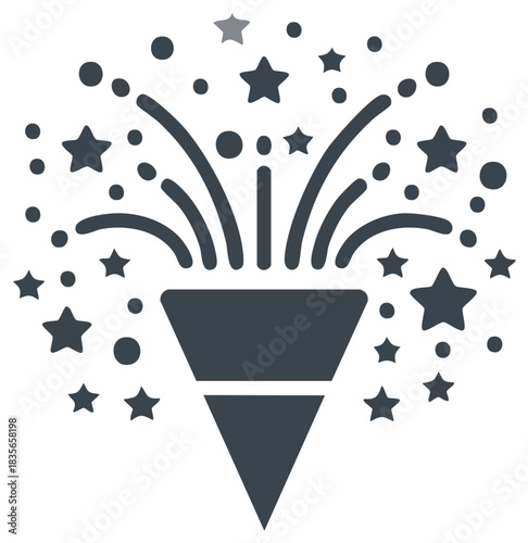 Confetti Popper Exploding with Stars Vector Icon for Party and Celebration