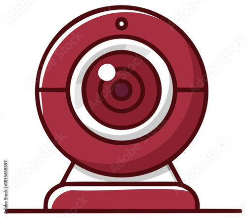 Red webcam illustration for video conferencing and online communication