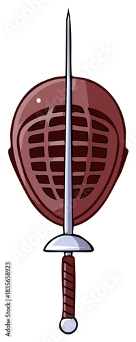 Sports Fencing Protective Mask and Elegant Sword Vector Art for Competitive Duel