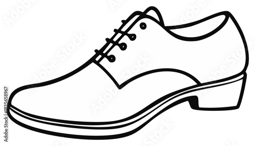 Elegant laced oxford shoe black outline drawing, simple vector illustration of classic men's formal footwear.