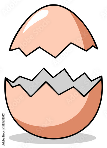 Cartoon illustration of a cracked open and empty egg shell