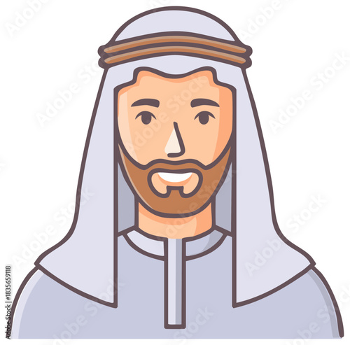 Smiling Middle Eastern Man in Traditional Ghutra and Agal Headwear Illustration