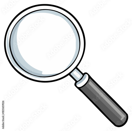 Simple cartoon magnifying glass illustration for search find and discovery concepts