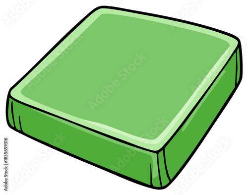 Cartoon illustration of a simple green bar of soap for hygiene and cleaning
