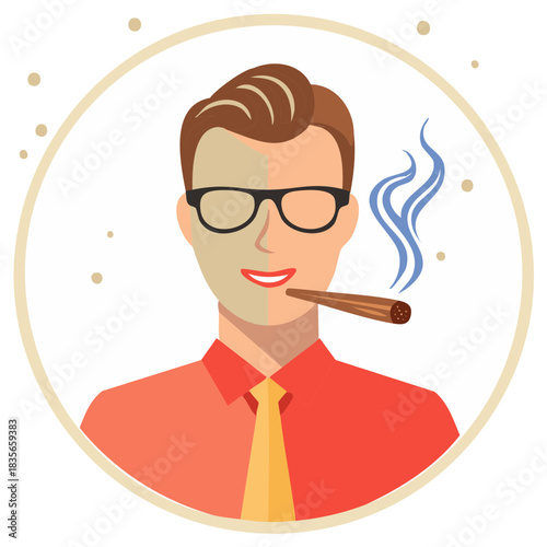 Cartoon of a Man Smoking a Cigar, Vector Illustration