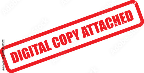 Red digital copy attached rubber stamp conveying document verification and authenticity on white