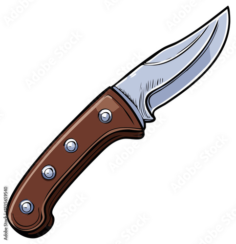 Hunting knife vector illustration. Camping and survival sharp steel blade tool.