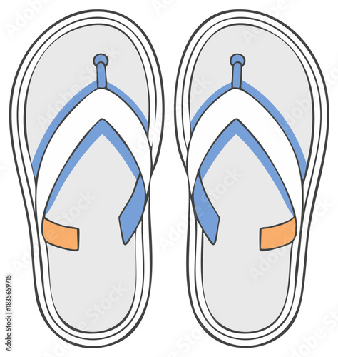 Vibrant blue and white flip flop sandals summer vacation footwear cartoon graphic