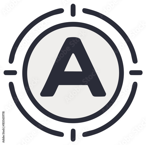 Targeted letter A icon with crosshairs for focus and precision