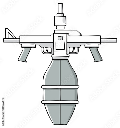 Stylized assault rifle with soda bottle, cartoon illustration