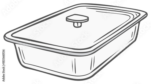 Rectangular Container with a Lid Illustration for Kitchen, Storage, and Food Preparation