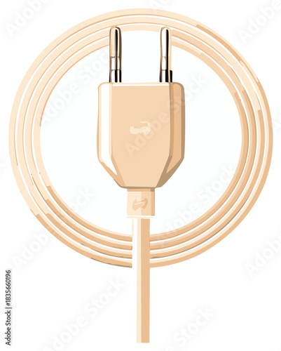 Clean vector illustration of a beige European style power plug with a neatly coiled electrical cord