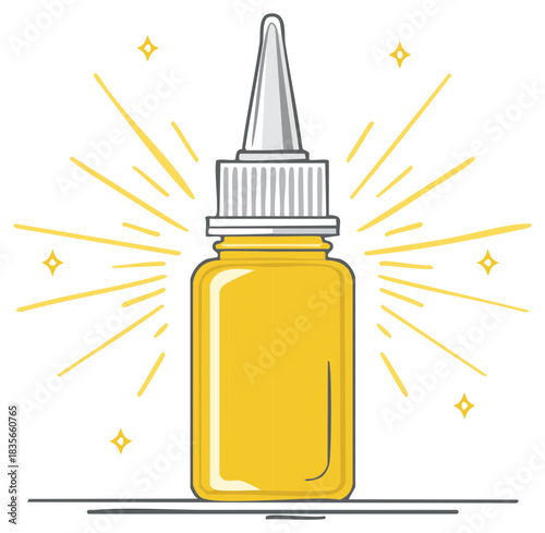 Sparkling yellow bottle with a precision applicator nozzle, line art icon for crafts or hobbies