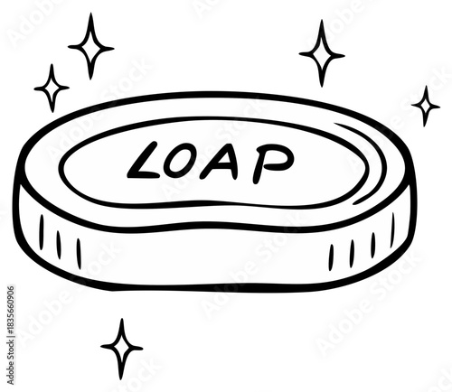 Hand-Drawn Illustration of a Clean Soap Bar with Glittering Stars