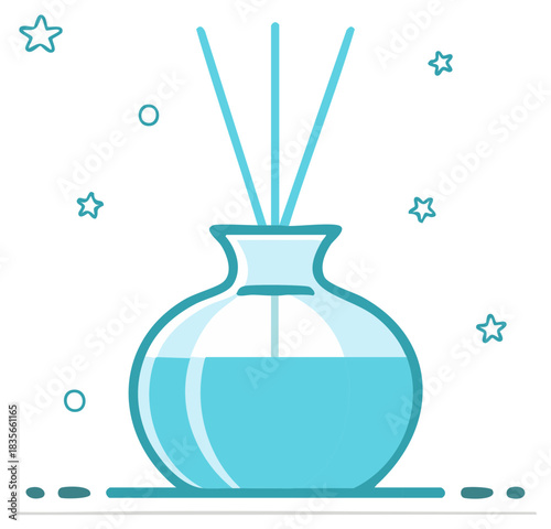 Minimalist Aroma Diffuser with Sticks and Light Blue Liquid, Fragrance for Home