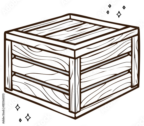 Wooden shipping crate with wood grain and sparkling details