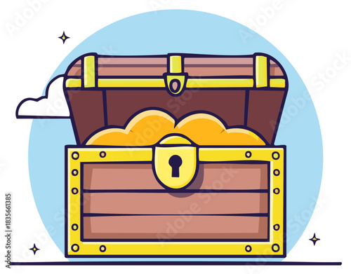 Open Treasure Chest Vector Illustration with Gold Nuggets and a Keyhole
