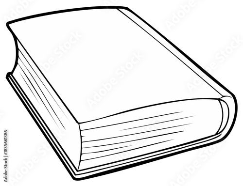Blank closed book with thick pages and a hardcover spine rendered in outline style