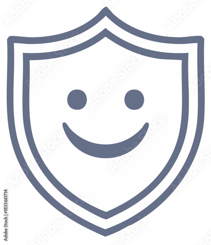 Smiling Face within a Shield Icon: Protection Symbol with Happy Expression and Security Assurance