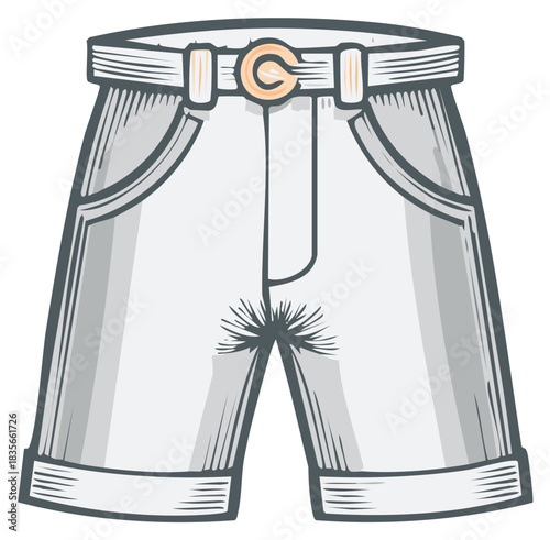 Cool light gray shorts with rolled cuffs and stylish belt buckle summer apparel design