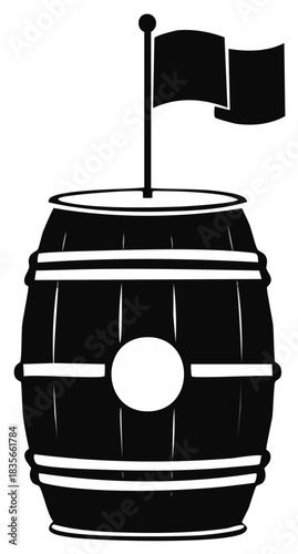 Barrel with Flag Vector Illustration Old Fashioned Alcohol Beverage Container Design