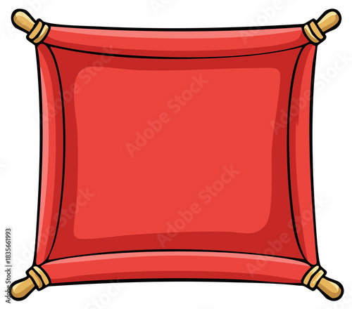 Vibrant red scroll banner with decorative golden finials a blank template for text