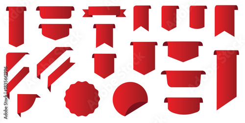 Label banners for web page, NEW tag badges, vector icons. Red sticker signs, corner label banners and ribbons for product promotion sale, new arrival in store and online shop special price offers