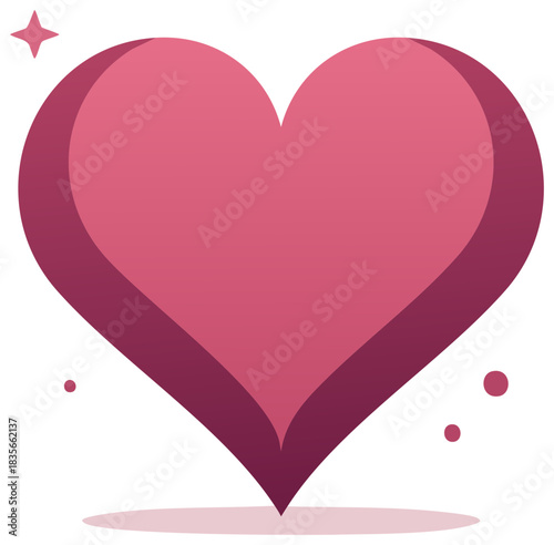 Vibrant pink 3D heart icon with modern volumetric design and sparkling accents