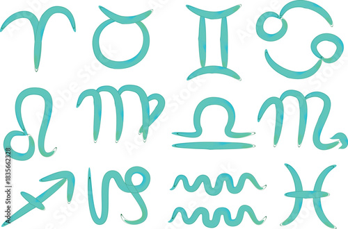 turquoise green color painted colorful abstract horoscope symbols