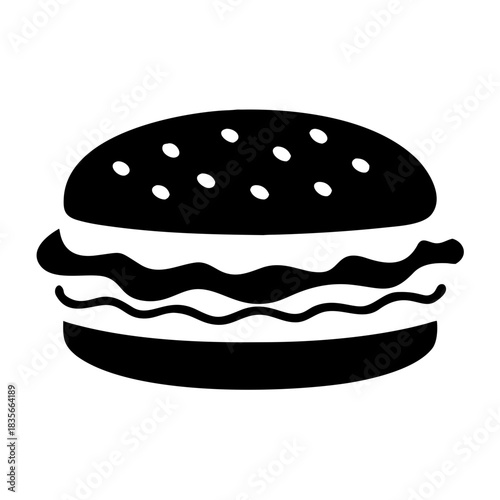 Simple black and white hamburger silhouette icon for fast food design projects