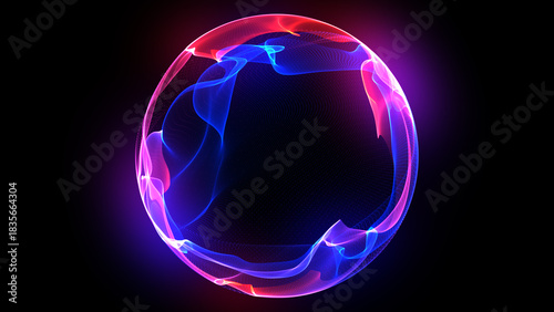 Fotografi Neon futuristic 3d sphere in the Universe