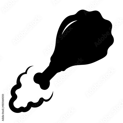 Black silhouette icon of a chicken drumstick with steam effect