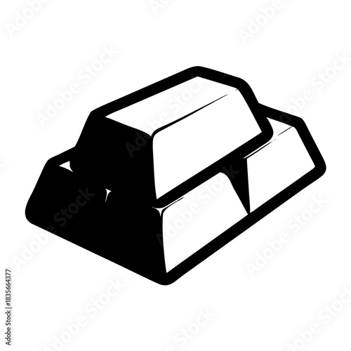 A black and white line art illustration showcasing a stack of gold bars, symbolizing wealth and investment.