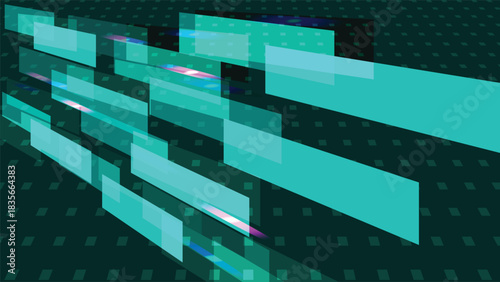Abstract futuristic background with glowing teal rectangles and digital motion effects ideal for tech themes modern design projects presentations websites and creative visuals.