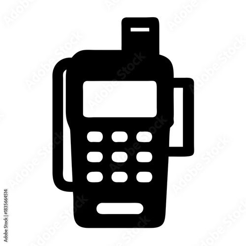 Black and white icon of a two-way radio used for communication and signaling