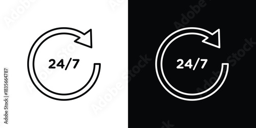 24 7 icons outline drawing. Editable stroke