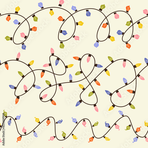 Seamless pattern with Christmas garlands. Vector design for textile, boxe, card and wrapping. Colored hand drawn texture.