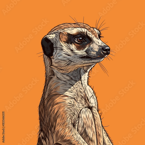 Alert Meerkat Standing Tall on Lookout Duty with Keen Eyes.