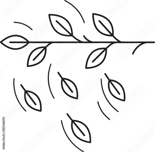 Minimal Falling Leaves Branch Pattern Line Art Vector Icon. Simple Nature, Autumn, or Foliage Outline Symbol for Decoration, Background, or Design Element.