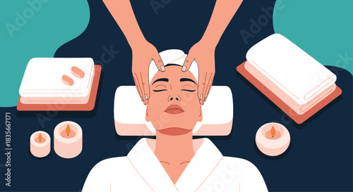 Relaxed woman with closed eyes receiving a professional facial massage at a luxury spa for skin rejuvenation and stress relief.