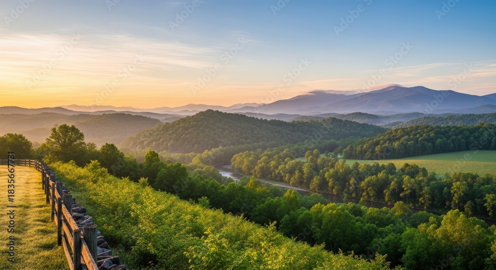 Naklejka premium Mountain Vista at Golden Sunrise Landscape