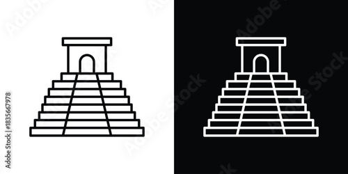 Chichen Itza icons outline drawing. Editable stroke