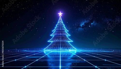 Abstract Illuminated Christmas Tree Against Starry Background Displaying Festive Holiday Cheer