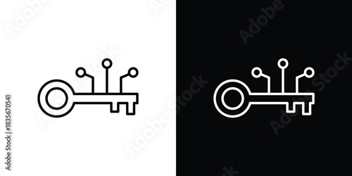 Digital key icons outline drawing. Editable stroke