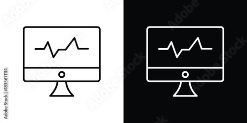 EKG monitor icons outline drawing. Editable stroke