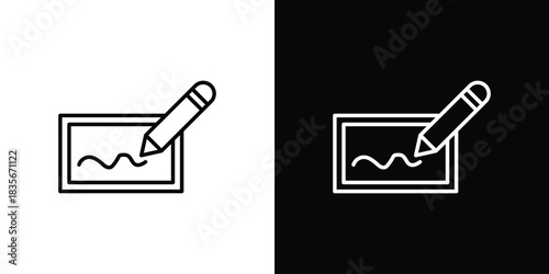 Electronic signature icons outline drawing. Editable stroke